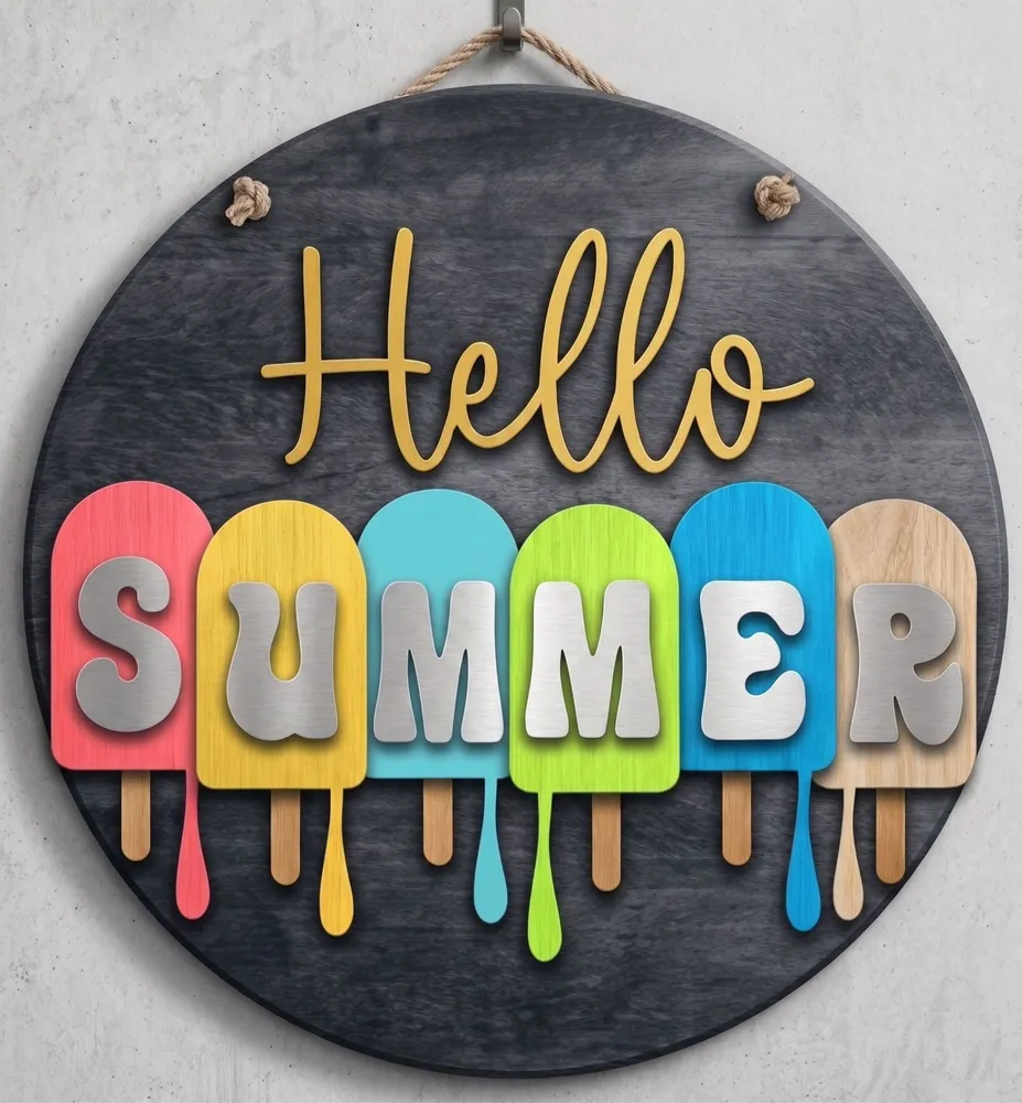 Hello Summer Popsicle Door Hanger — DXF linework preview