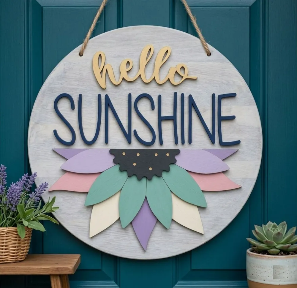 Hello Sunshine Sunflower Door Hanger — DXF linework preview