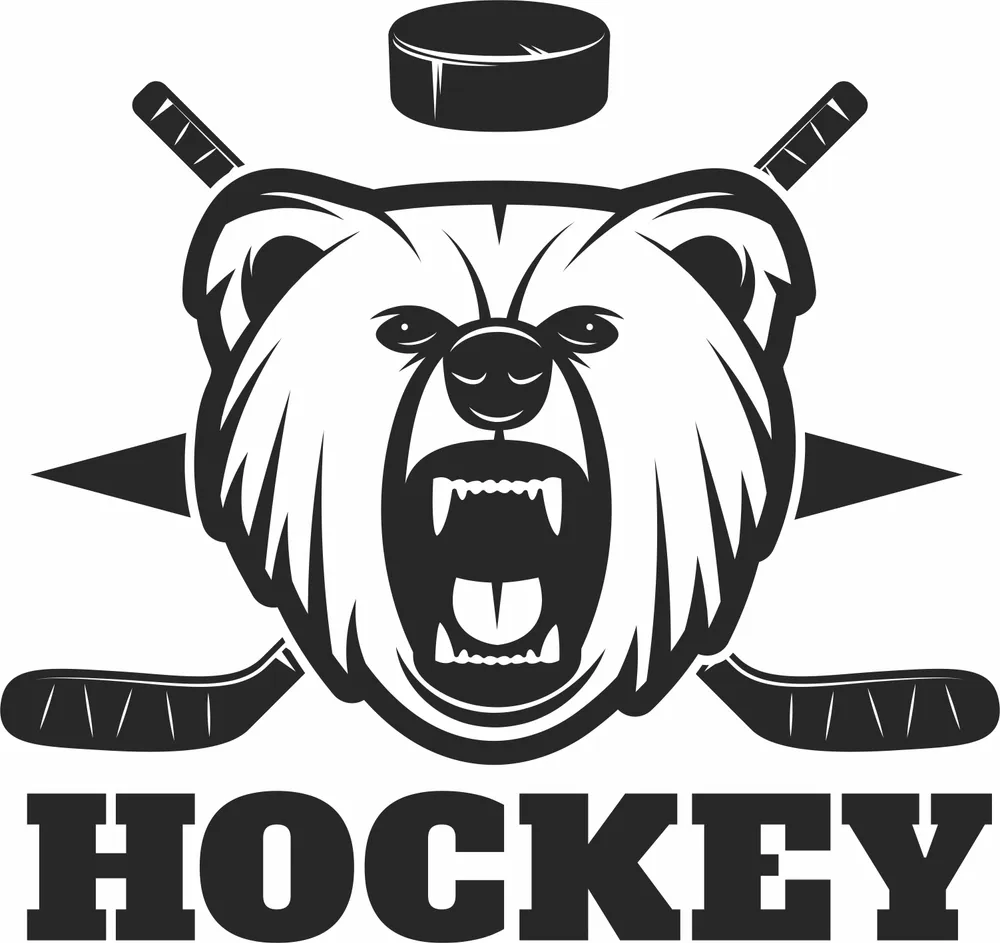Hockey Bear Logo Clipart — full DXF linework preview