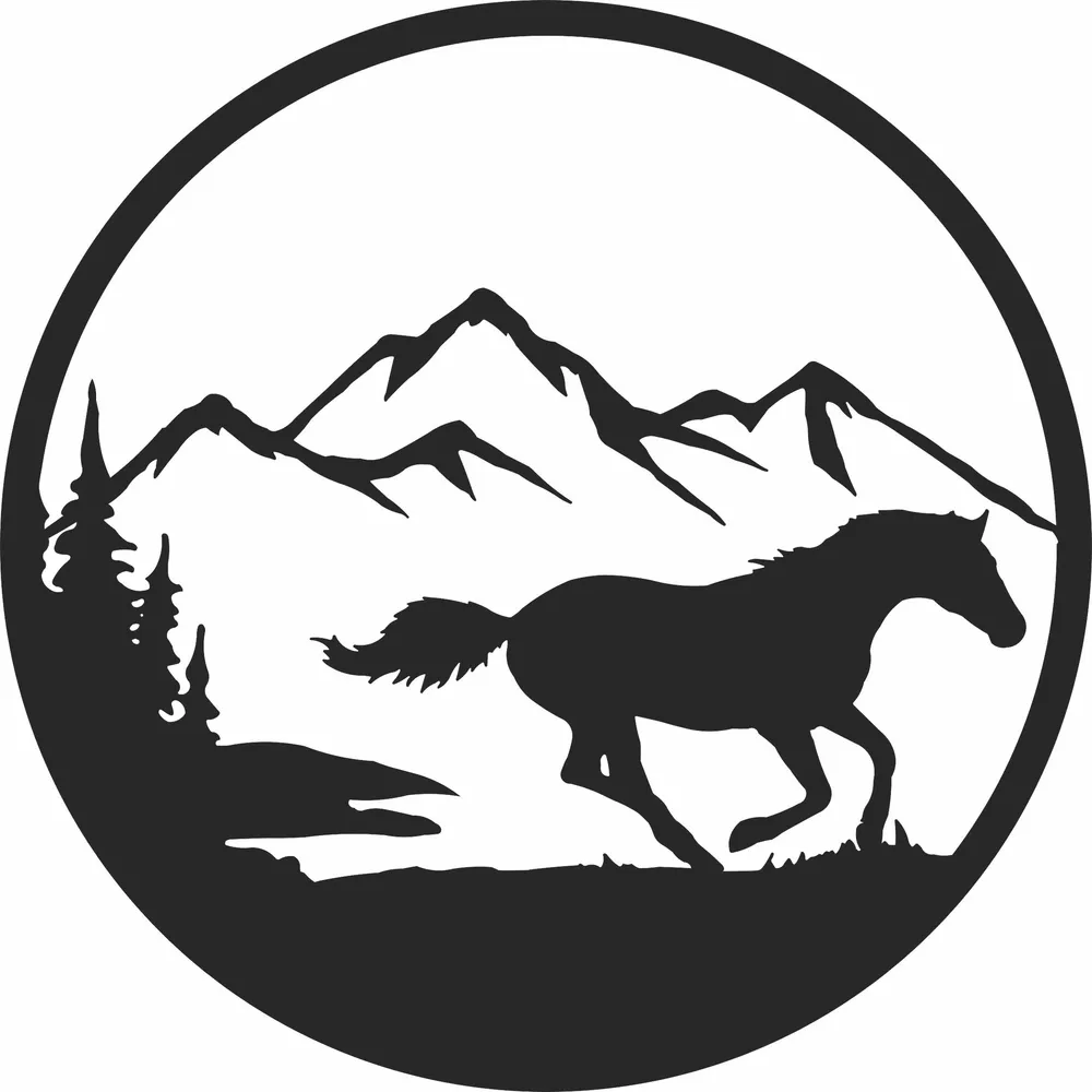 Horse Scene Clipart — full DXF linework preview