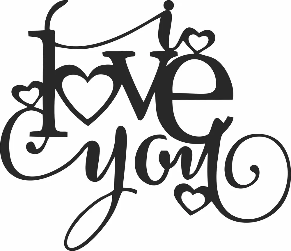 I Love You Clipart — full DXF linework preview