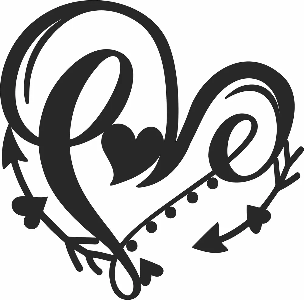 I Love You Heart Clipart — full DXF linework preview