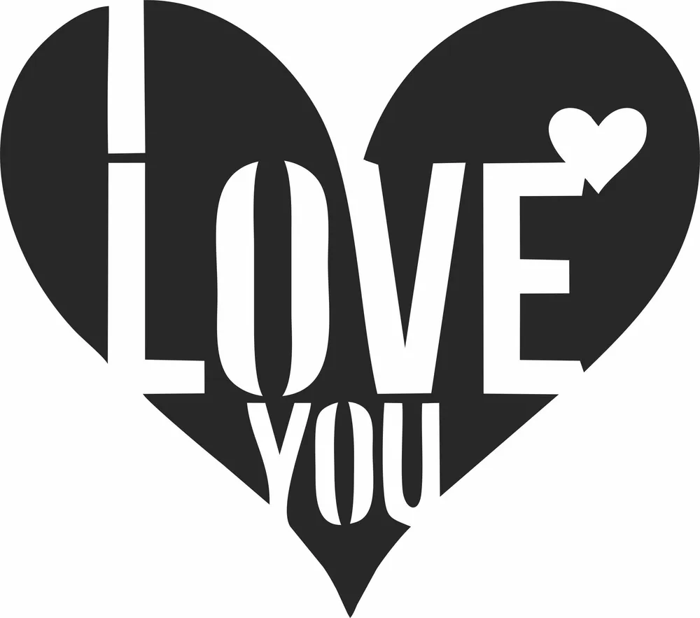 I Love You Heart Clipart — full DXF linework preview