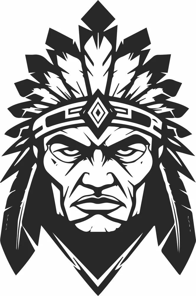 Indian Head Native American Wall Art — full DXF linework preview