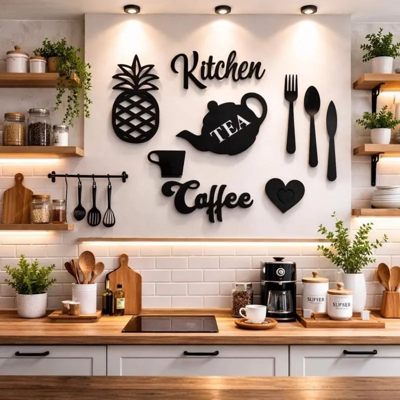 Kitchen Wall Art Set — full DXF linework preview