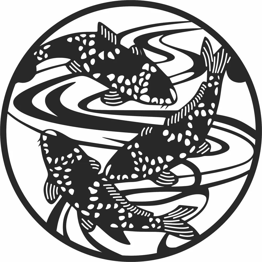 Koi Fish Wall Art — full DXF linework preview
