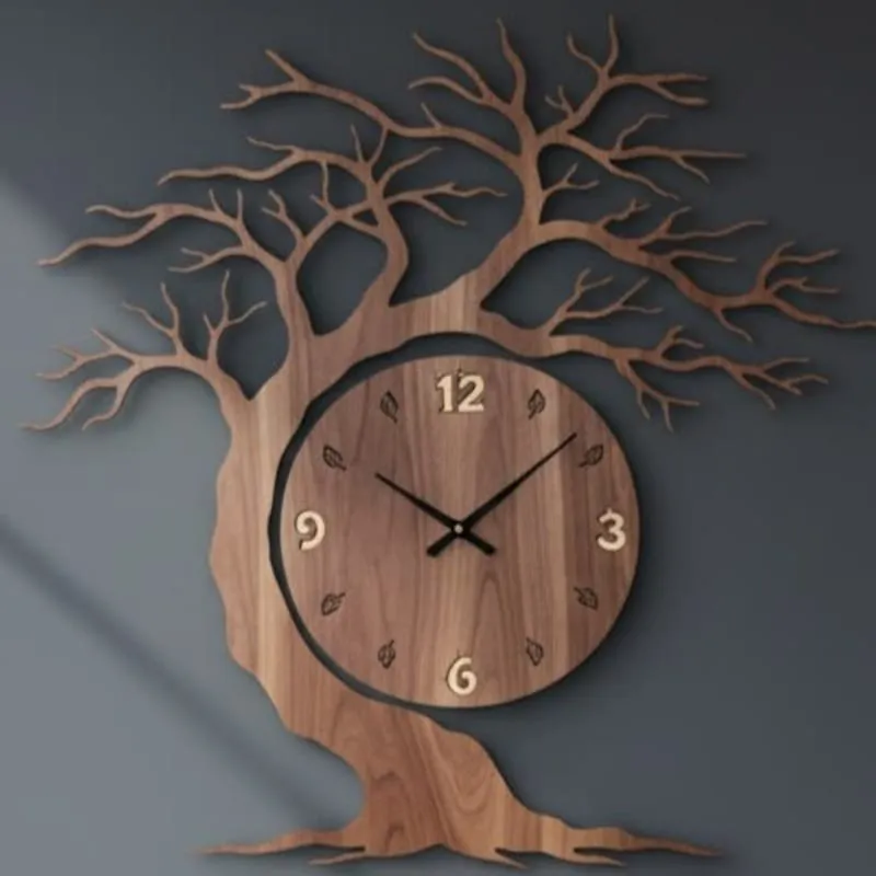 Laser Cut Wooden Tree Wall Clock — full DXF linework preview
