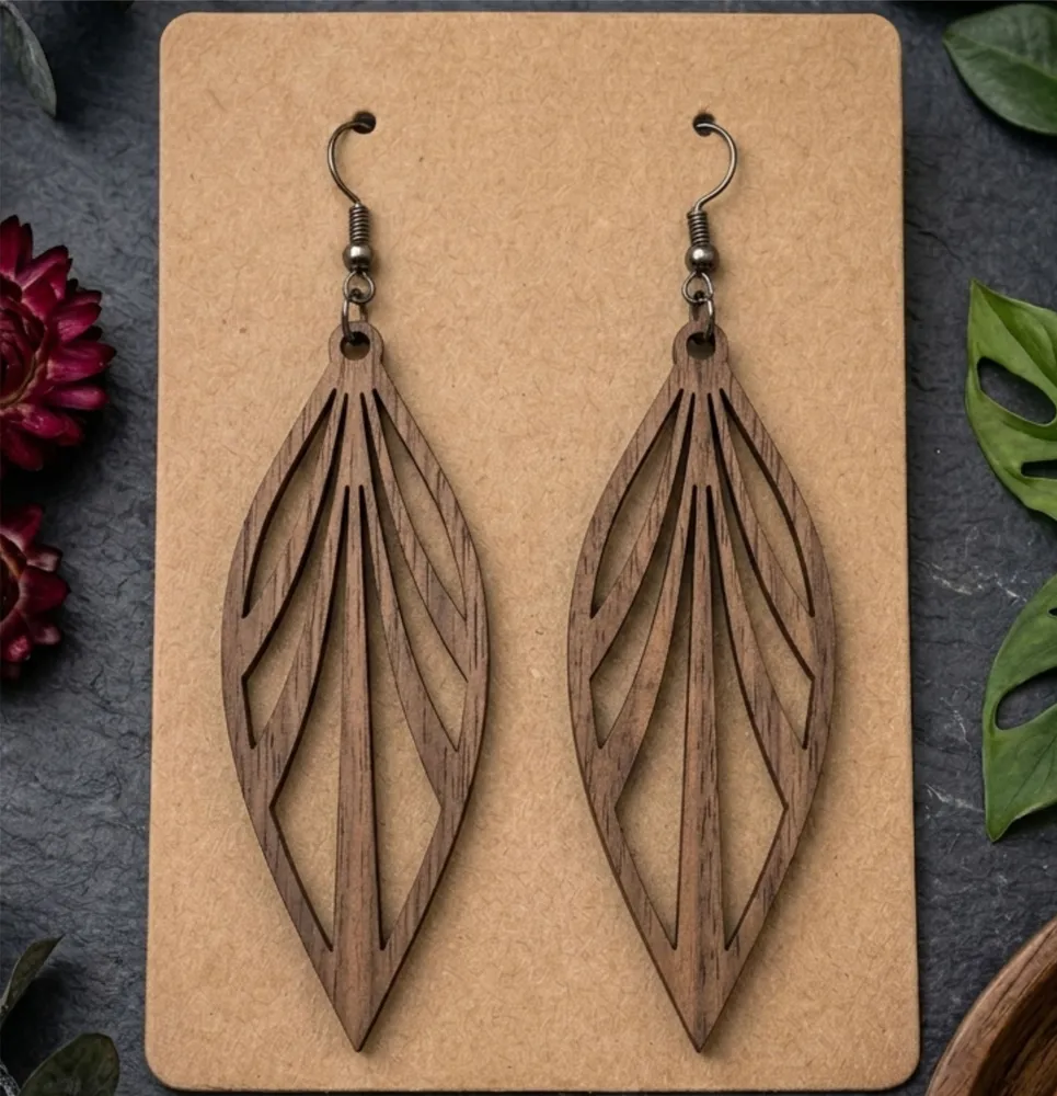 Leaf Dangle Earrings — full DXF linework preview
