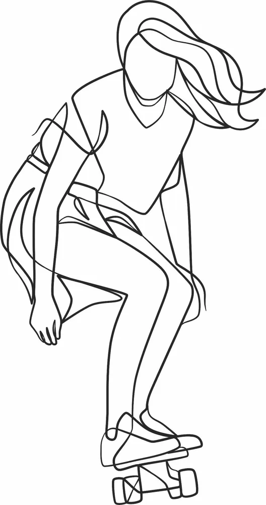 Line Skateboard Girl Clipart — full DXF linework preview