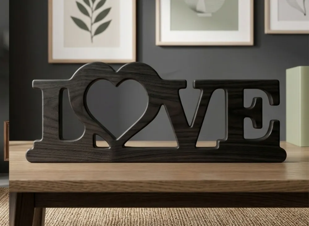 Love Heart Tabletop Sign — DXF linework preview