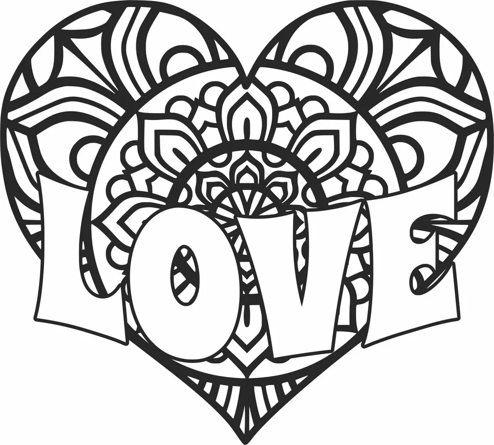 Love Hearts Valentines Day Mandala — full DXF linework preview