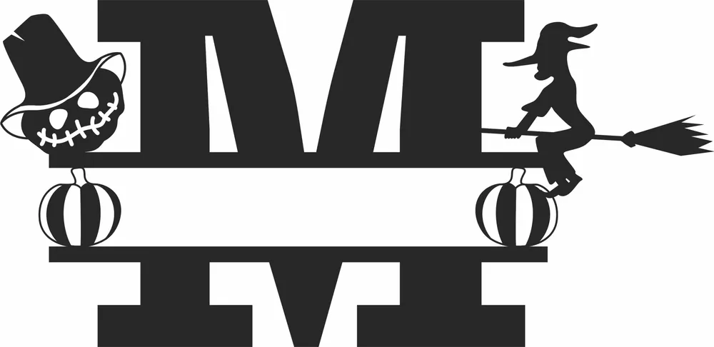 M Halloween Split Monogram — full DXF linework preview