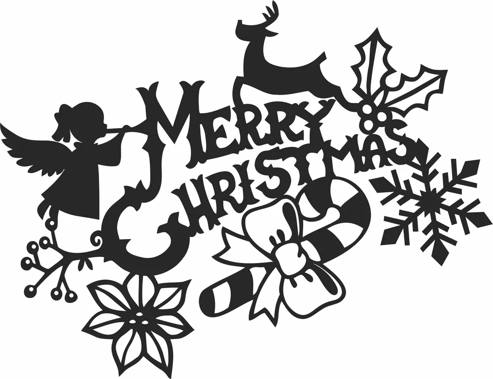 Merry Christmas Sign — full DXF linework preview
