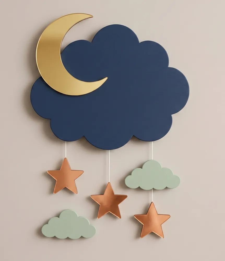 Moon and Clouds Hanging Wall Decor — full DXF linework preview