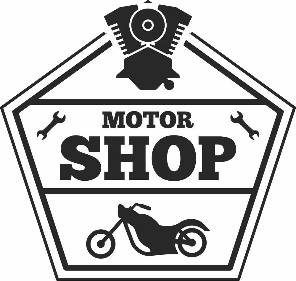 Motor Shop Motorcycle V Twin Engine Shield Badge — DXF linework preview
