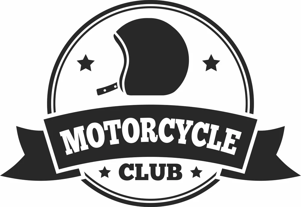 Motorcycle Club Vintage Helmet Banner Circular Insignia — DXF linework preview