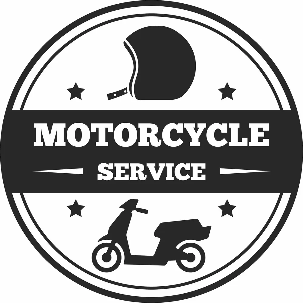 Motorcycle Service Helmet and Scooter Circular Retro Badge — DXF linework preview
