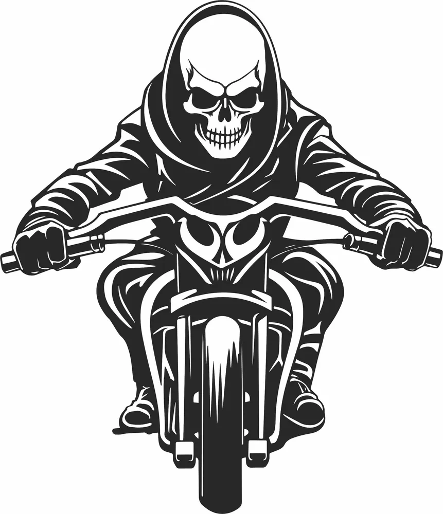 Motorcycle Skeleton Biker Clipart — full DXF linework preview