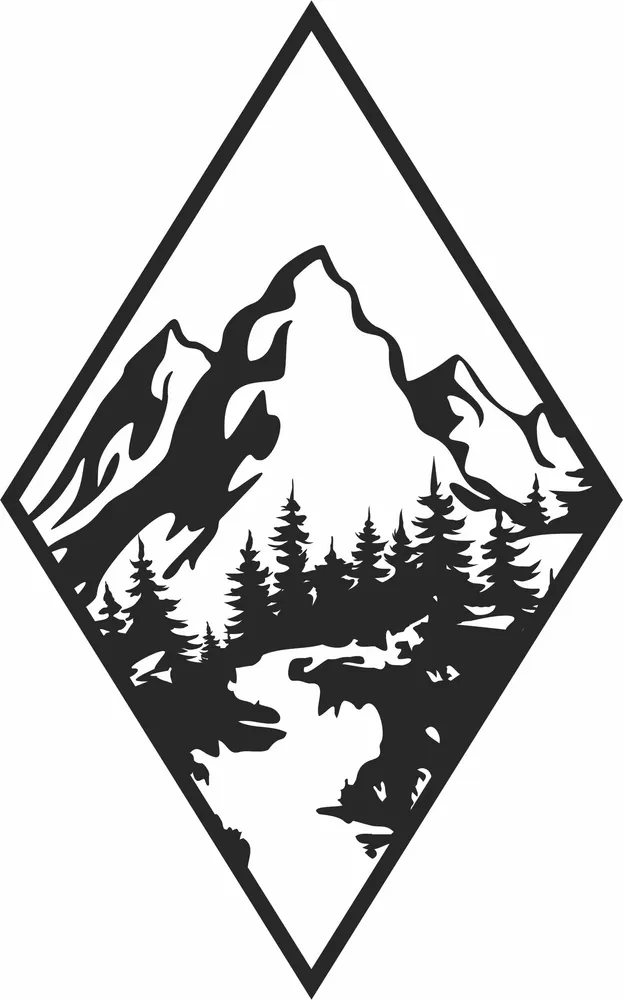 Mountain Scene Forest Decor Clipart — full DXF linework preview