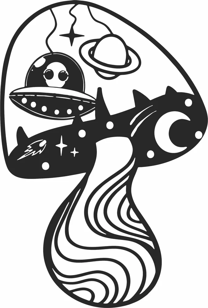 Mystical Mushroom Alien Clipart — full DXF linework preview