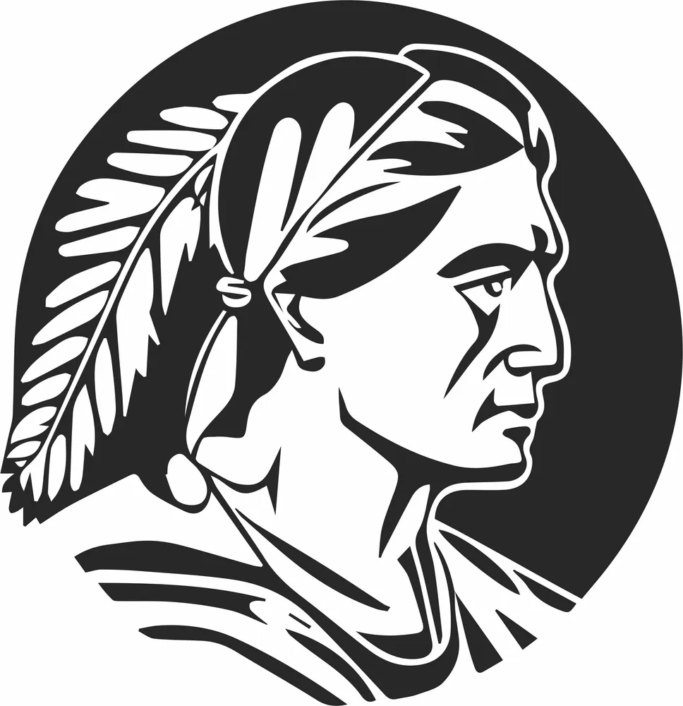 Native American Warrior Clipart — full DXF linework preview