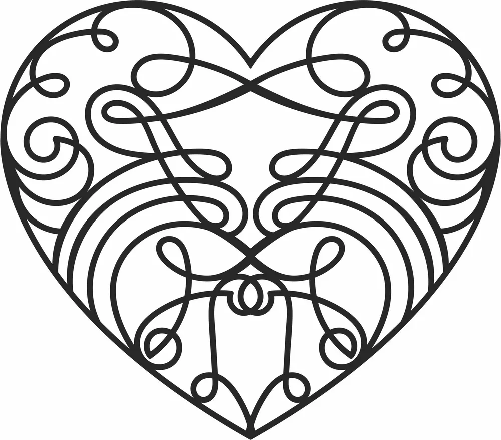 One Line Heart Wall Art — DXF linework preview