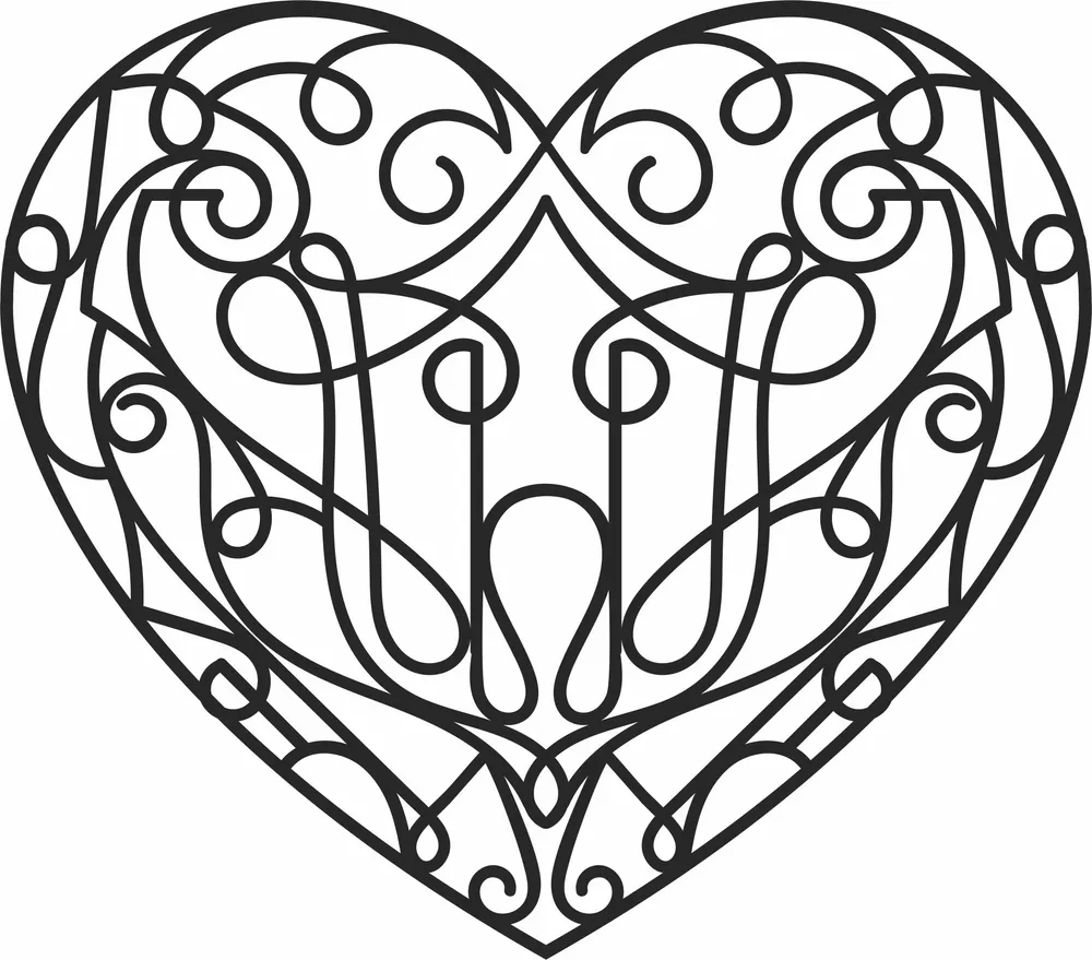 One Line Heart Wall Art — DXF linework preview