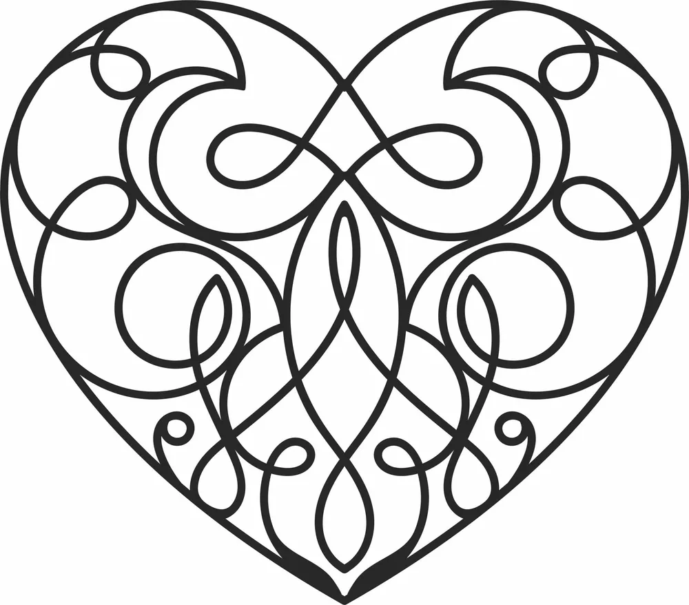 One Line Heart Wall Art — DXF linework preview