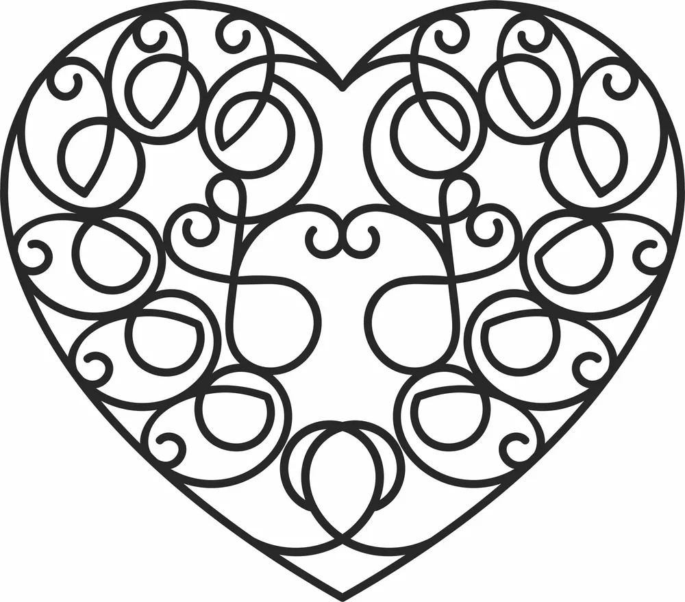 One Line Heart Wall Art — DXF linework preview