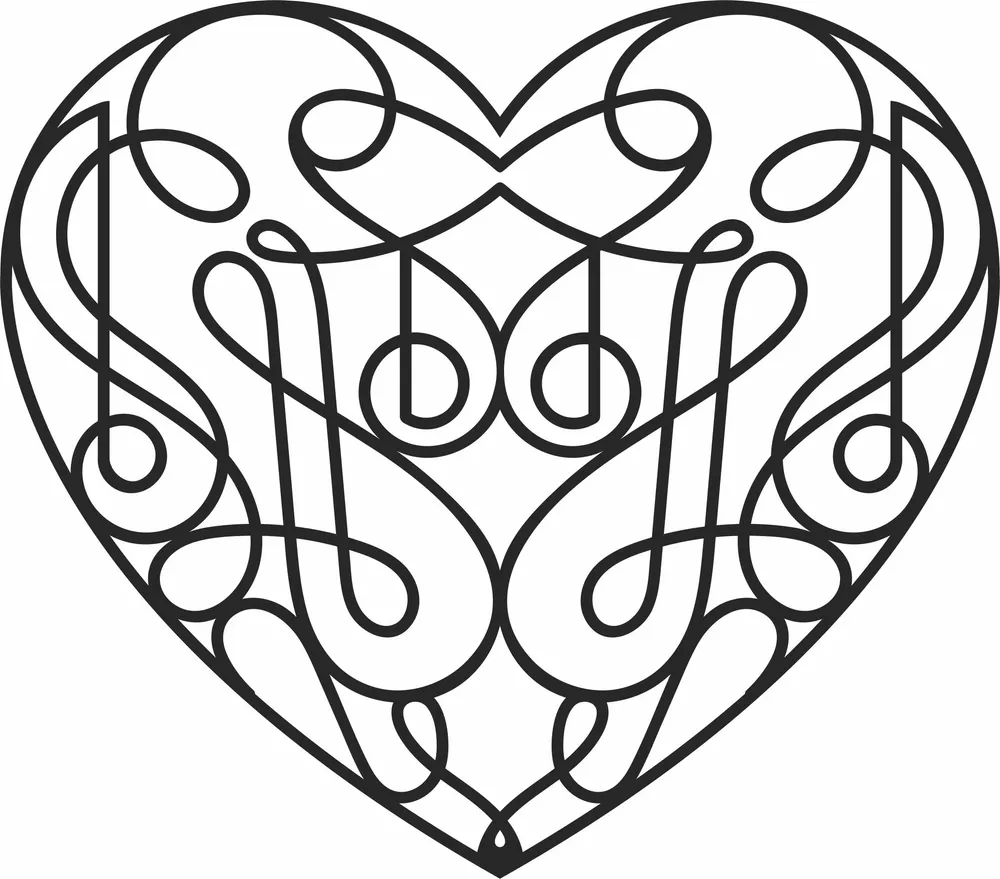 One Line Heart Wall Art — DXF linework preview