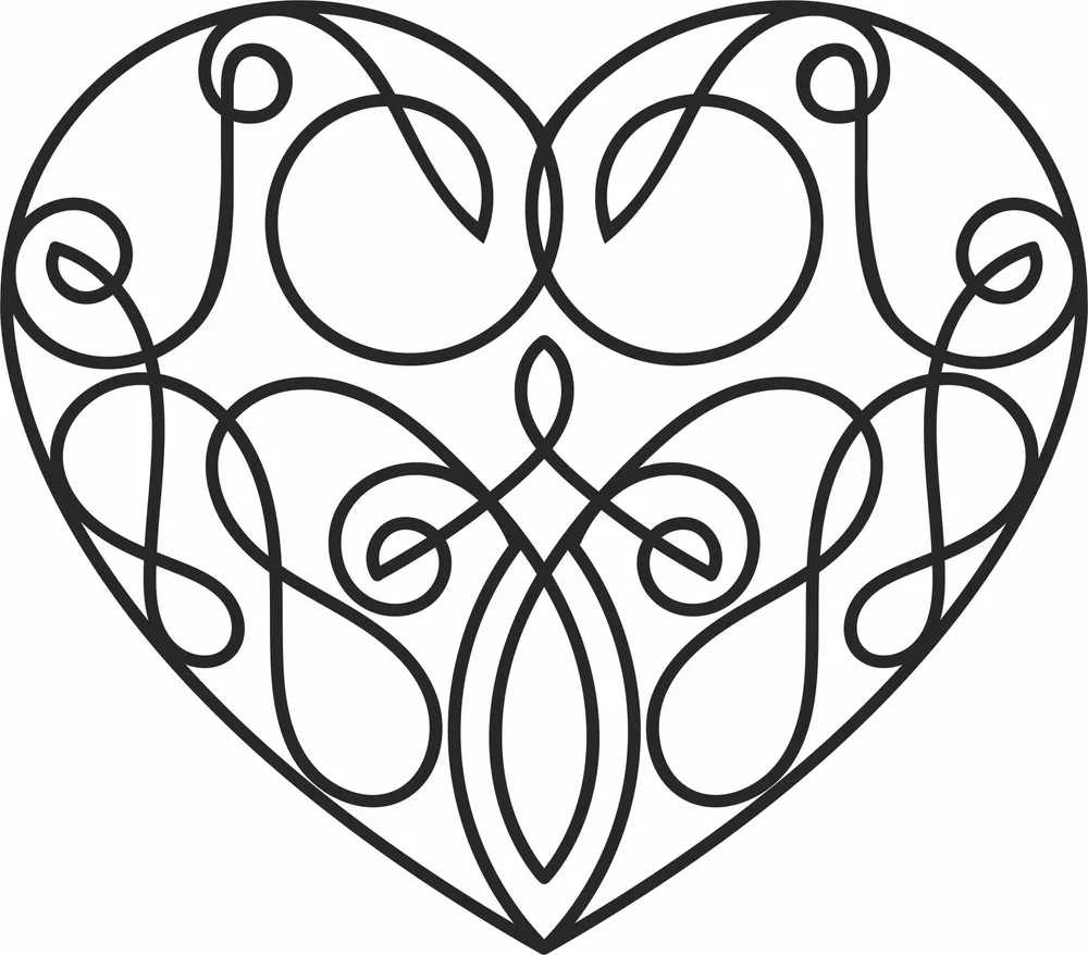 One Line Heart Wall Art — DXF linework preview