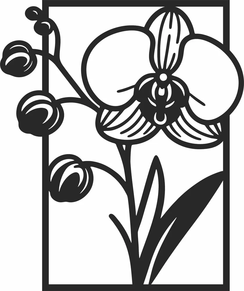 Orchid Flower Wall Decor Design — full DXF linework preview