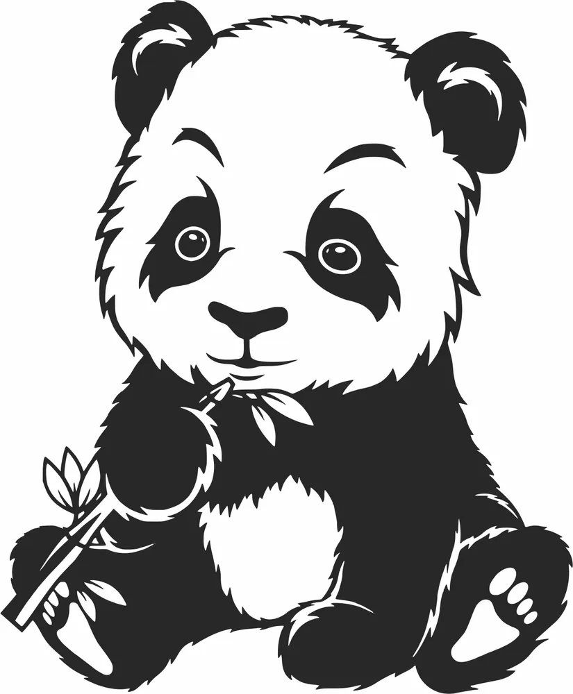 Panda Bamboo Clipart — DXF linework preview