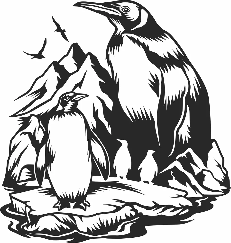Penguin Wall Art — full DXF linework preview