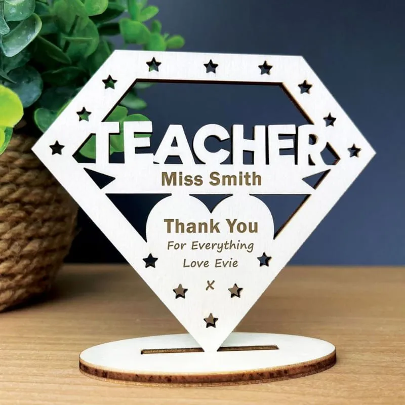 Personalized Teacher Plaque — DXF linework preview