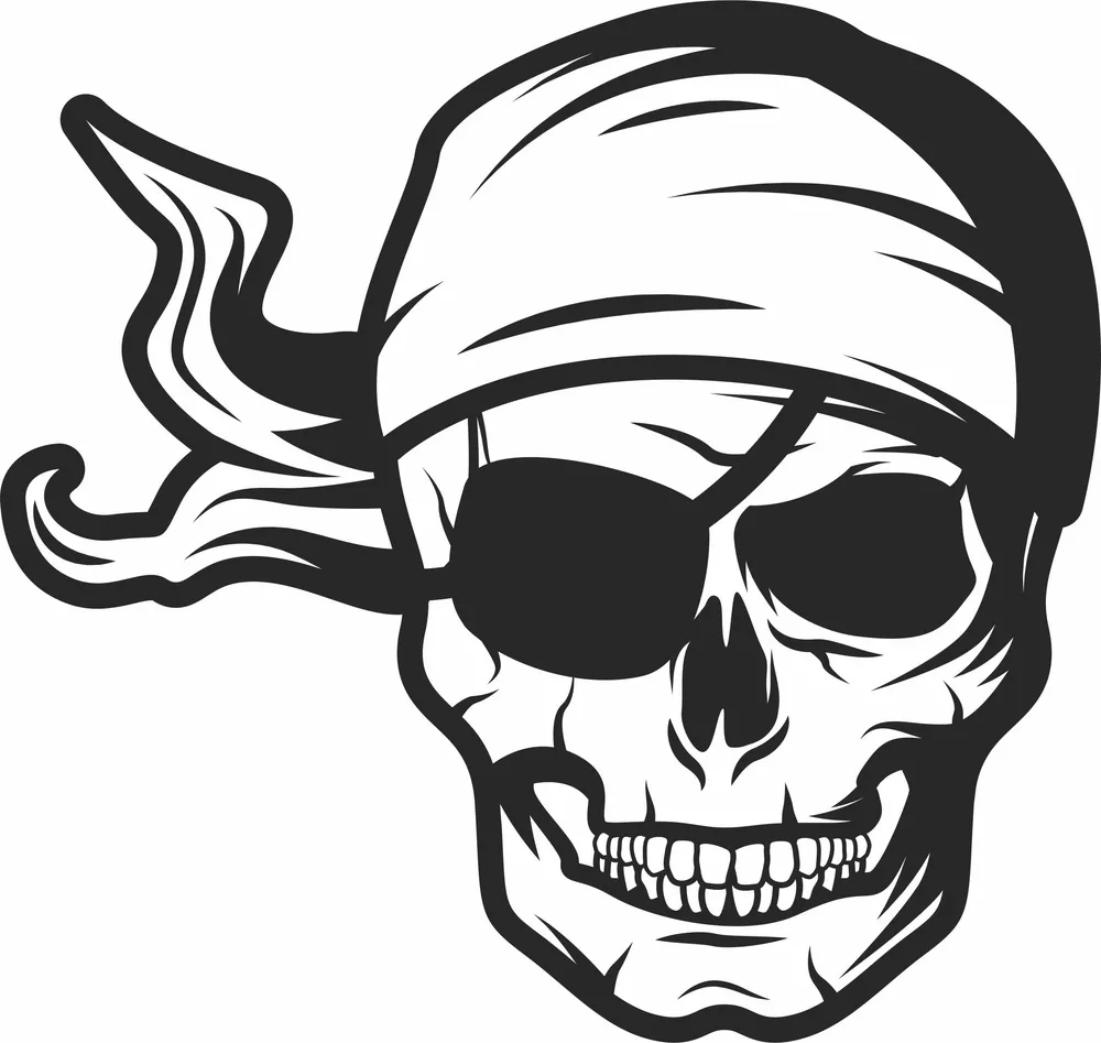 Pirate Skull with Bandana Design — DXF linework preview