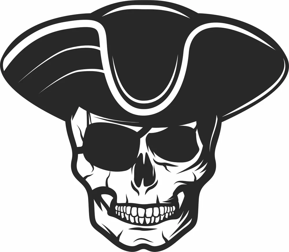 Pirate Skull with Tricorn Hat Design — DXF linework preview