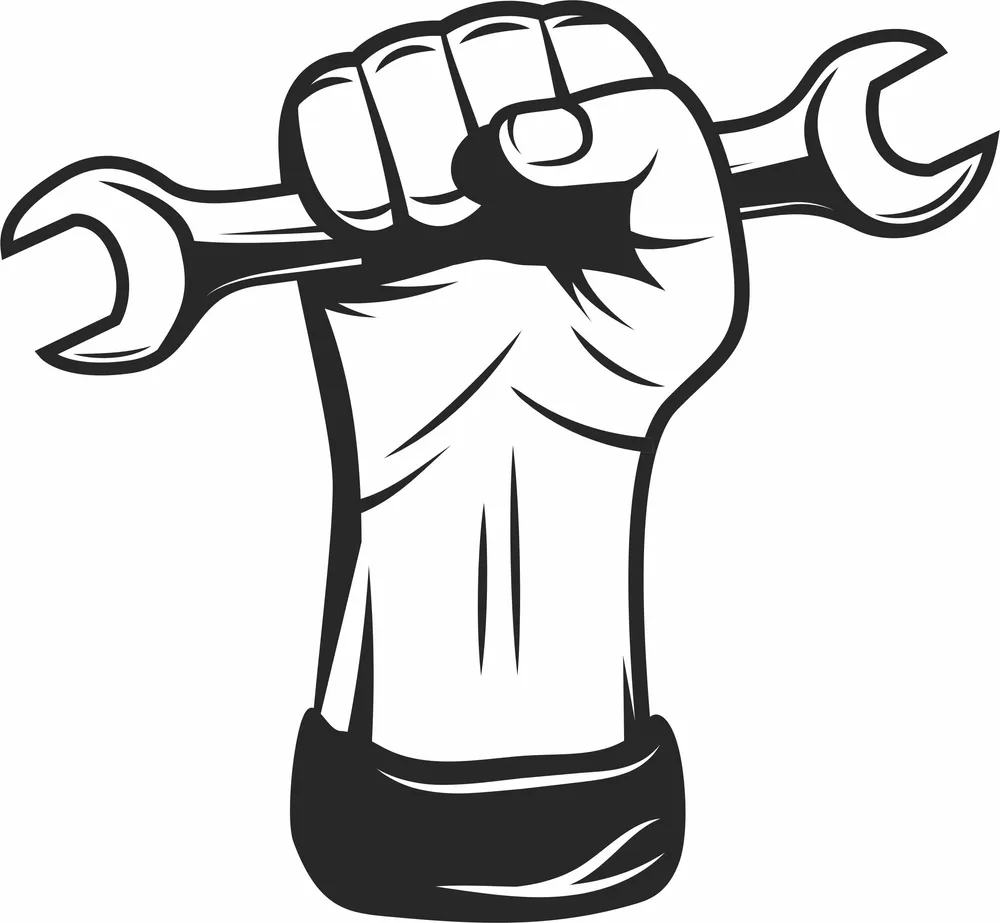 Raised Fist Holding Wrench Mechanic Tool Clipart — DXF linework preview