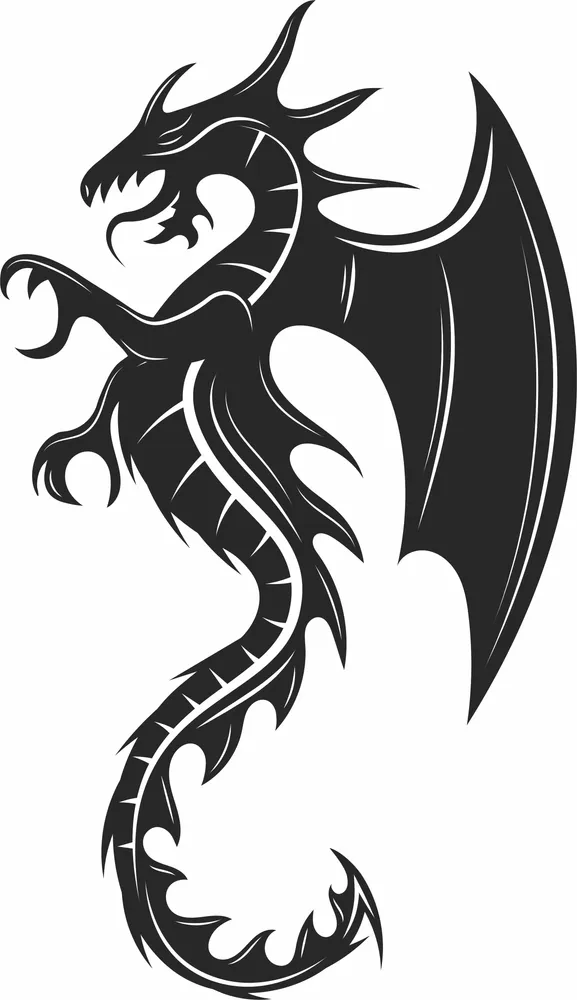 Rearing Winged Spiked Dragon Beast Graphic — DXF linework preview