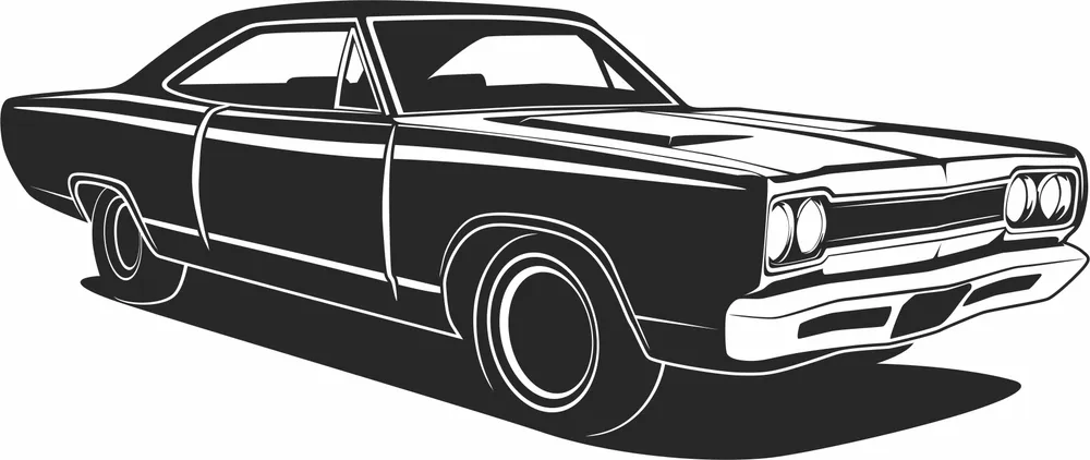 Retro Car Silhouette — full DXF linework preview