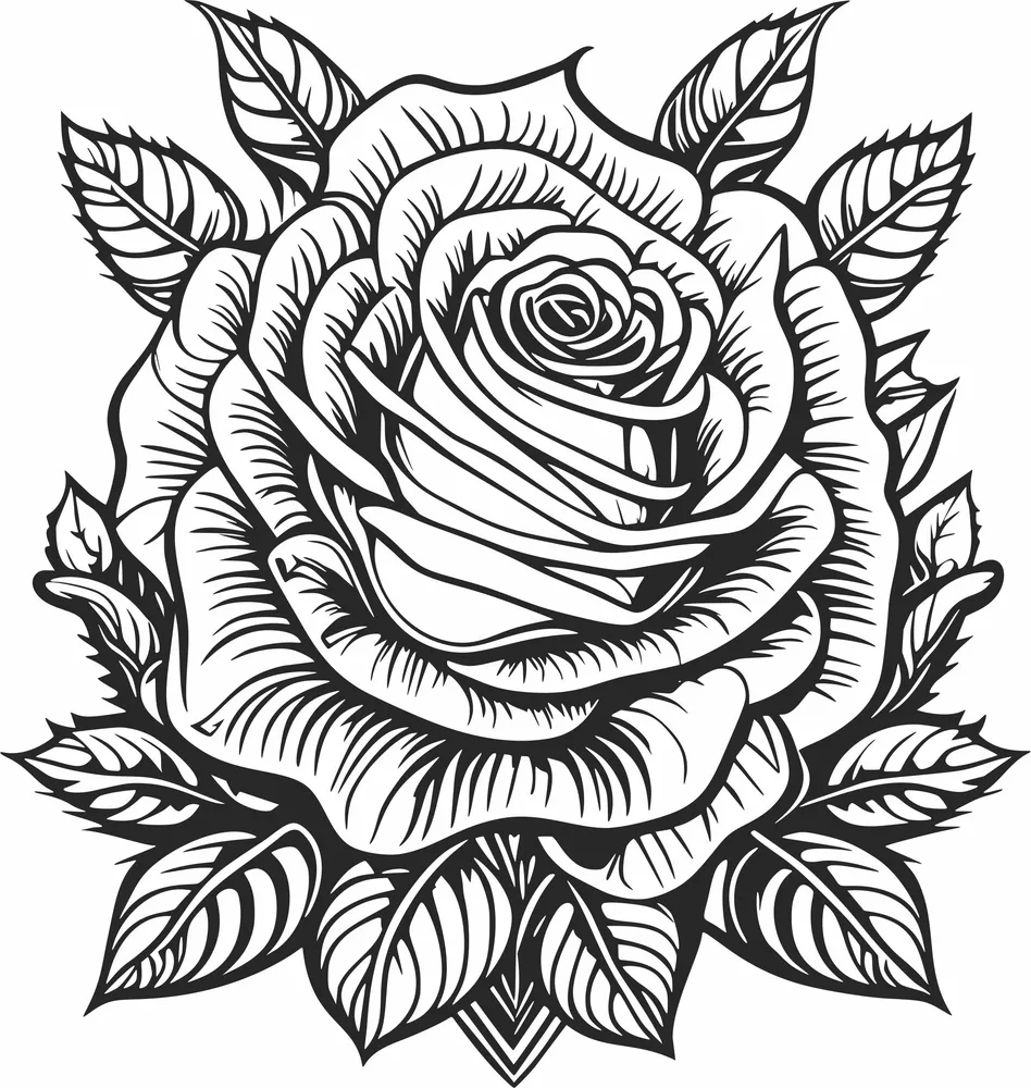 Rose Flower Clipart — full DXF linework preview