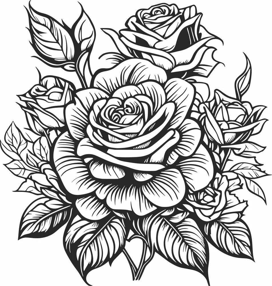 Rose Flower Clipart — full DXF linework preview