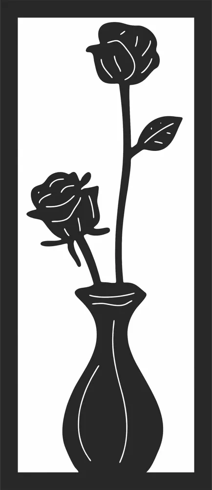 Rose Flowers in Vase Decor Clipart — full DXF linework preview