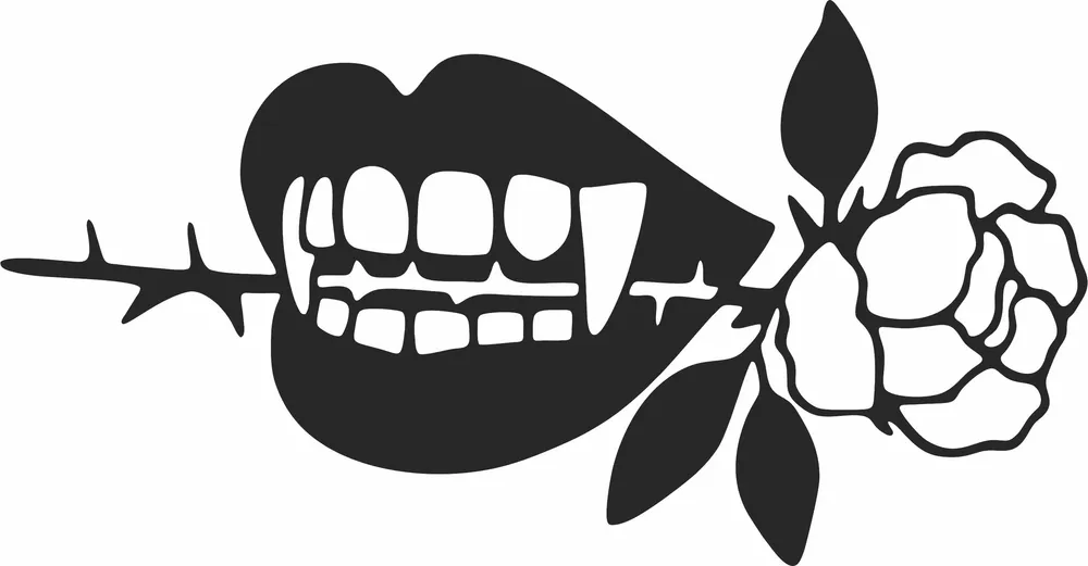 Rose in Vampir Teeth Clipart — full DXF linework preview