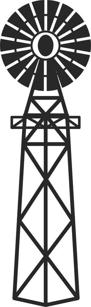 Rustic American Farm Windmill Steel Water Pumping Tower Silhouette — DXF linework preview