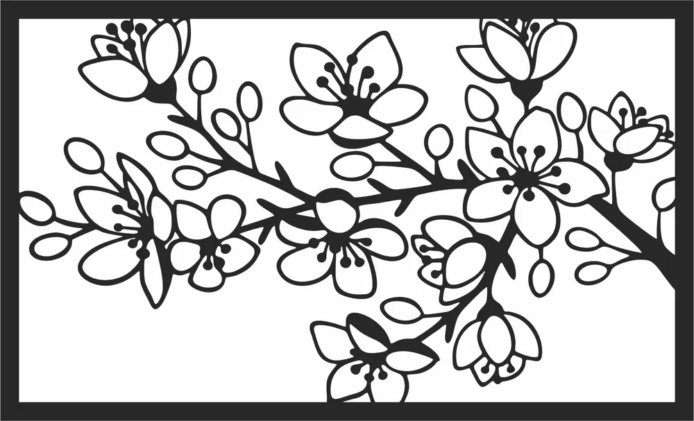 Sakura Branch Wall Decor Clipart — full DXF linework preview