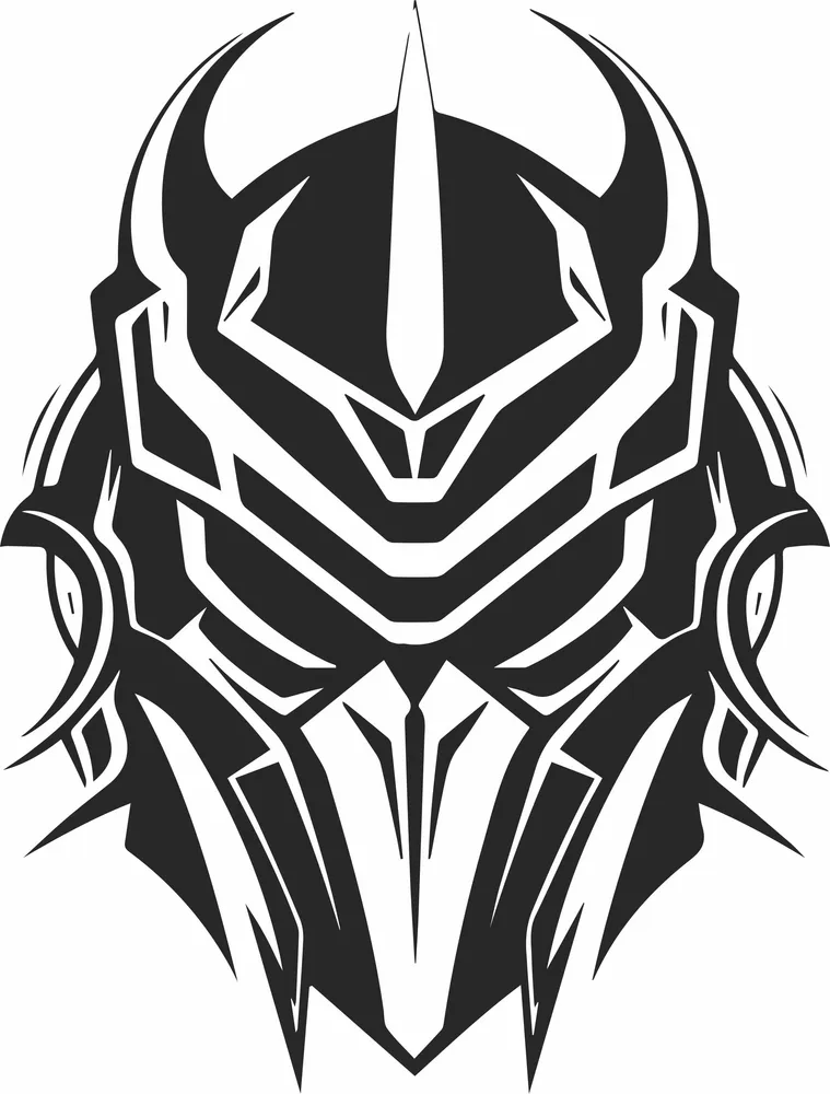 Samurai-maske Ronin Clipart — full DXF linework preview