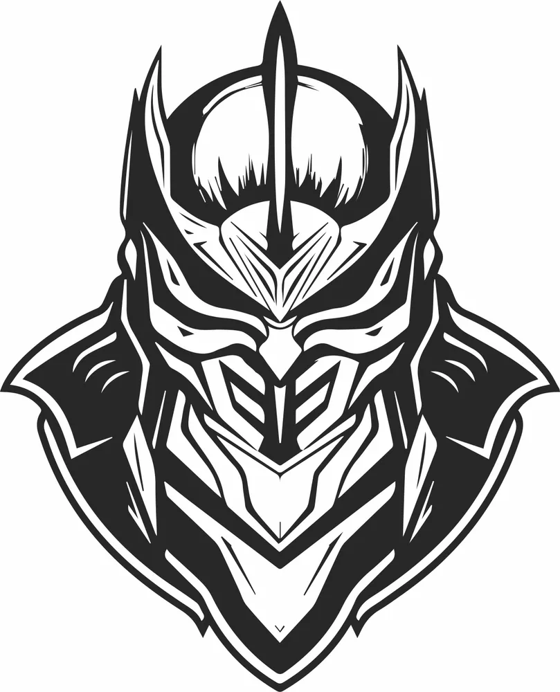Samurai-maske Ronin Clipart — full DXF linework preview
