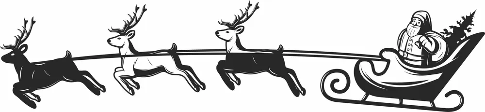 Santa Claus Sleigh Reindeers Clipart — full DXF linework preview