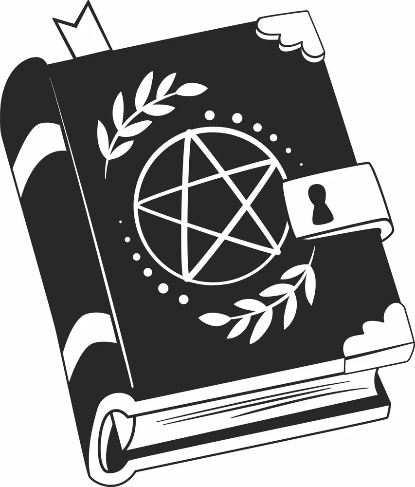Satanic Witch Book Clipart — full DXF linework preview